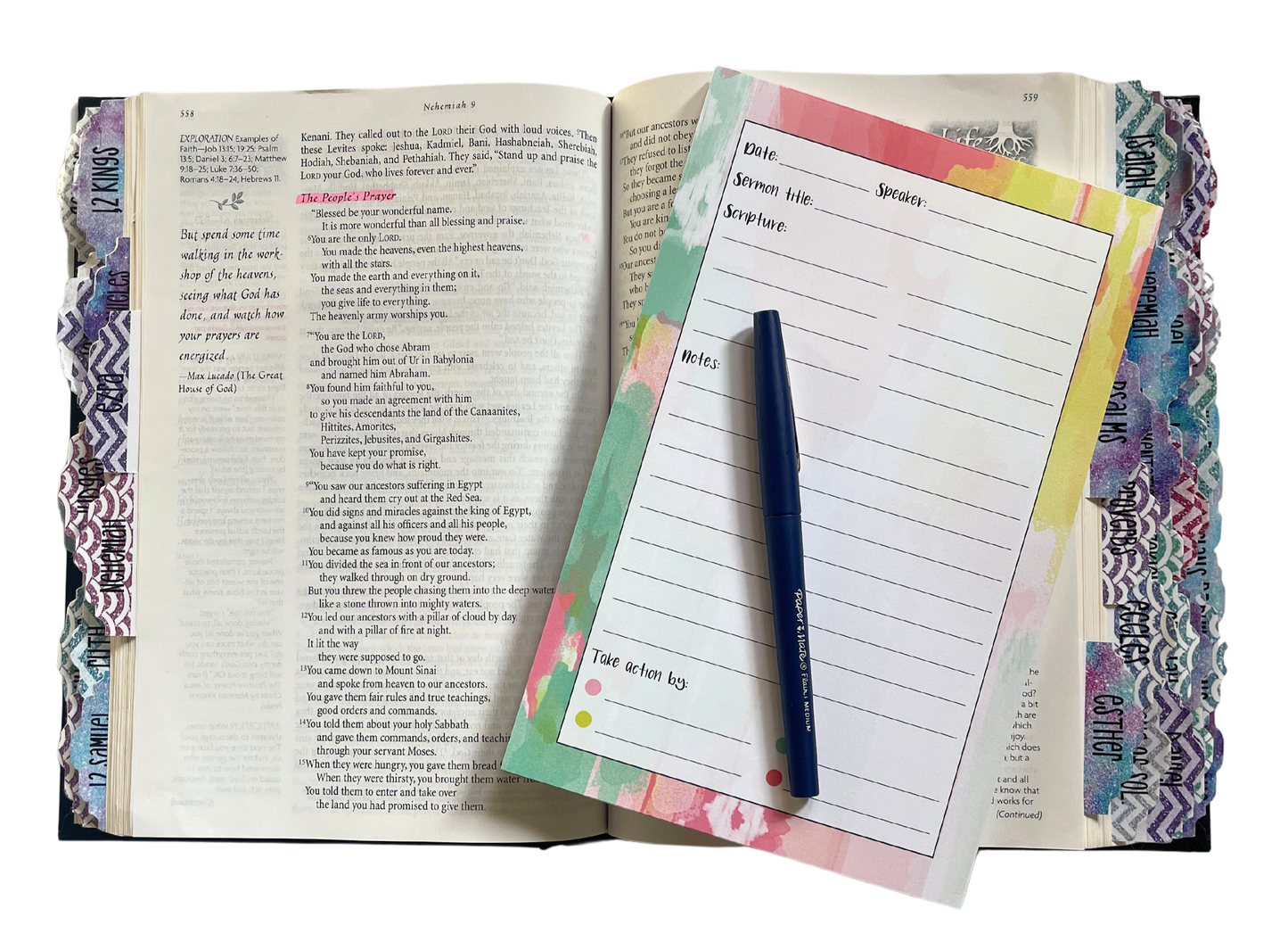 Sermon notes notepad, Green ikat