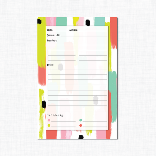 Sermon notes notepad, Pink stripes