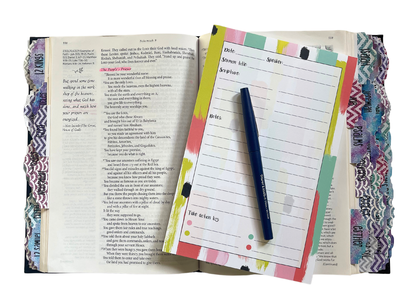 Sermon notes notepad, Pink stripes