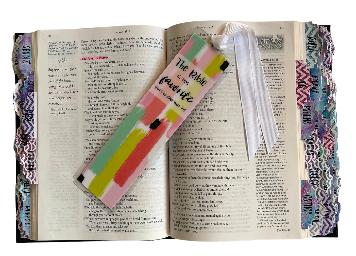 Laminated bookmark, Pink stripes